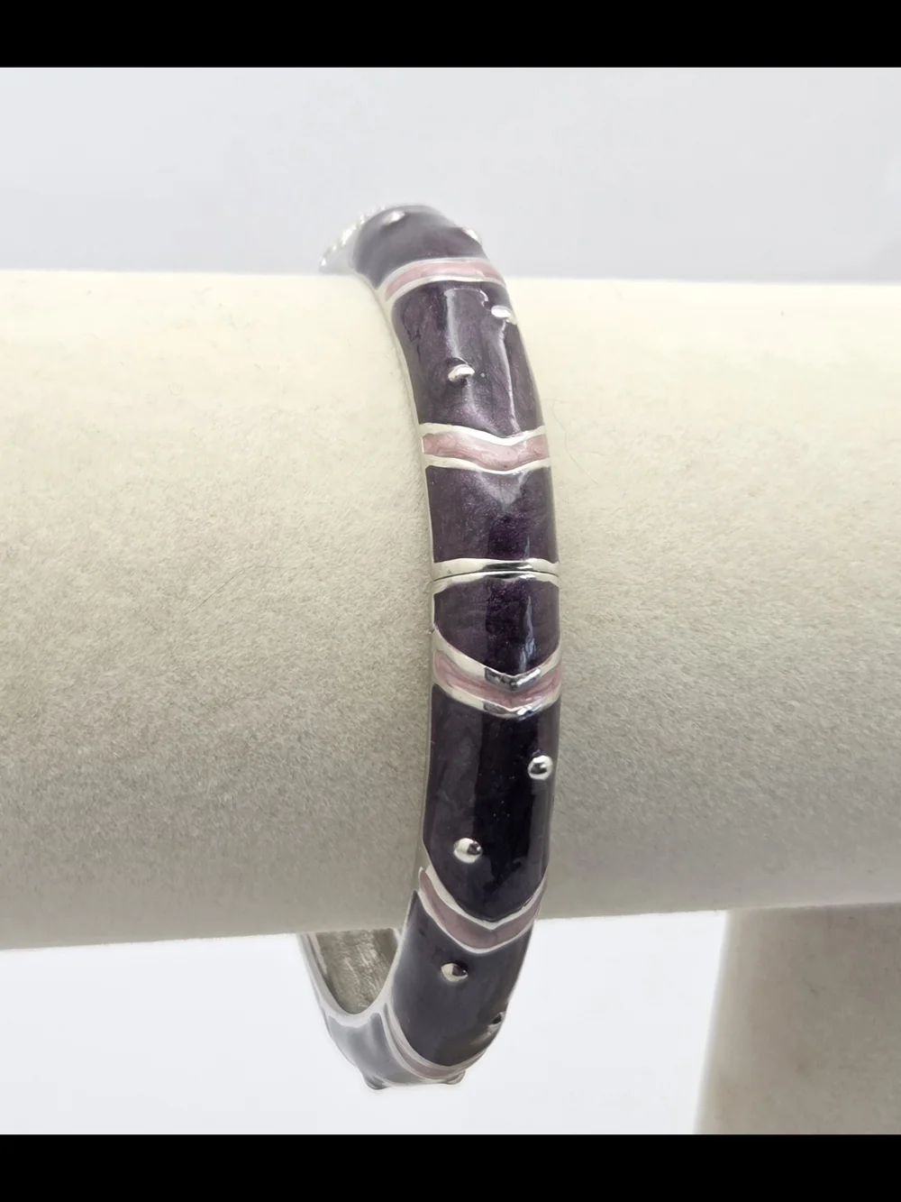Premier Designs Purple & Pink Enamel Hinged Bangle Silver Tone Rhinestone Accent